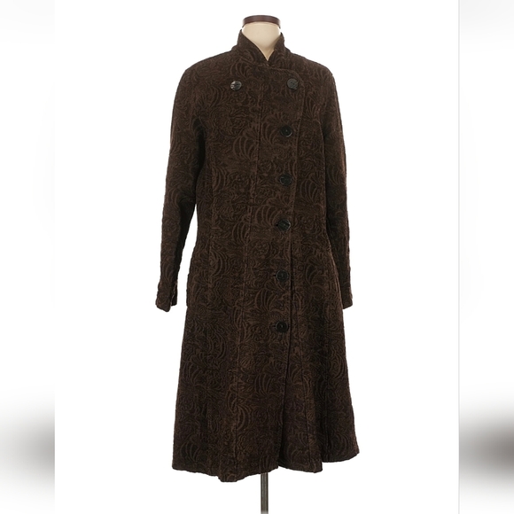 Vintage Jackets & Blazers - Vintage Dark Brown Textured Long Trench Coat